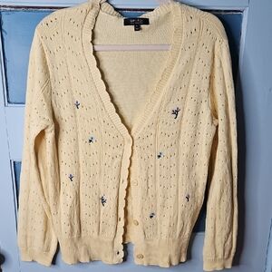 Witty Fox Women's Yellow Whimsy Cardigan Floral Embroidered Detail XL